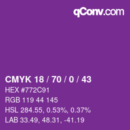 Color code: CMYK 18 / 70 / 0 / 43 | qconv.com