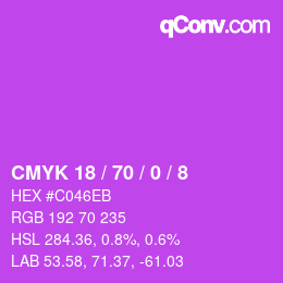カラーコード: CMYK 18 / 70 / 0 / 8 | qconv.com