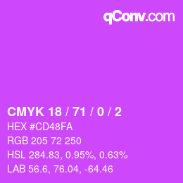 カラーコード: CMYK 18 / 71 / 0 / 2 | qconv.com