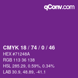 カラーコード: CMYK 18 / 74 / 0 / 46 | qconv.com
