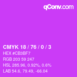 カラーコード: CMYK 18 / 76 / 0 / 3 | qconv.com