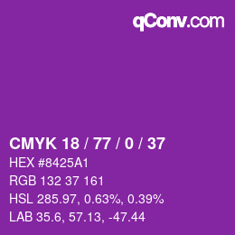 カラーコード: CMYK 18 / 77 / 0 / 37 | qconv.com