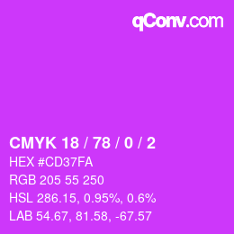 Color code: CMYK 18 / 78 / 0 / 2 | qconv.com