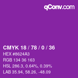 Color code: CMYK 18 / 78 / 0 / 36 | qconv.com