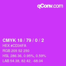 カラーコード: CMYK 18 / 79 / 0 / 2 | qconv.com