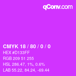 カラーコード: CMYK 18 / 80 / 0 / 0 | qconv.com