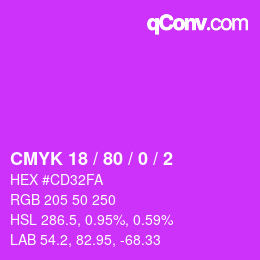 Color code: CMYK 18 / 80 / 0 / 2 | qconv.com