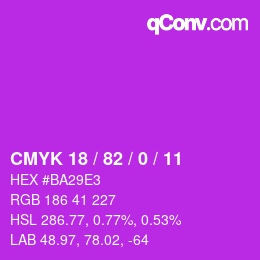 カラーコード: CMYK 18 / 82 / 0 / 11 | qconv.com