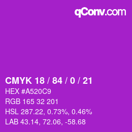カラーコード: CMYK 18 / 84 / 0 / 21 | qconv.com