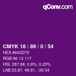 カラーコード: CMYK 18 / 89 / 0 / 54 | qconv.com