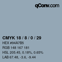 カラーコード: CMYK 18 / 8 / 0 / 29 | qconv.com