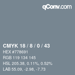 カラーコード: CMYK 18 / 8 / 0 / 43 | qconv.com