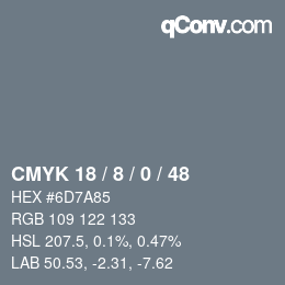 颜色代码: CMYK 18 / 8 / 0 / 48 | qconv.com