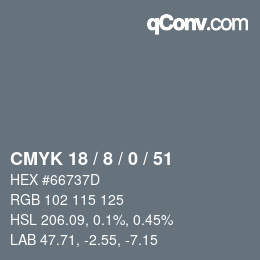 颜色代码: CMYK 18 / 8 / 0 / 51 | qconv.com