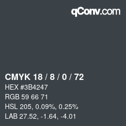 カラーコード: CMYK 18 / 8 / 0 / 72 | qconv.com