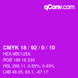 颜色代码: CMYK 18 / 92 / 0 / 10 | qconv.com