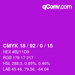 Color code: CMYK 18 / 92 / 0 / 15 | qconv.com