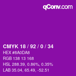 カラーコード: CMYK 18 / 92 / 0 / 34 | qconv.com
