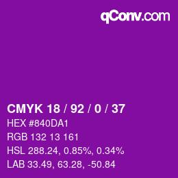 Color code: CMYK 18 / 92 / 0 / 37 | qconv.com