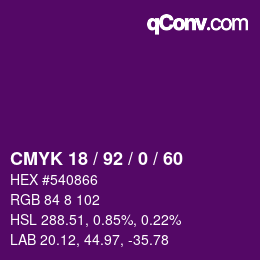 カラーコード: CMYK 18 / 92 / 0 / 60 | qconv.com