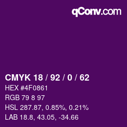 カラーコード: CMYK 18 / 92 / 0 / 62 | qconv.com