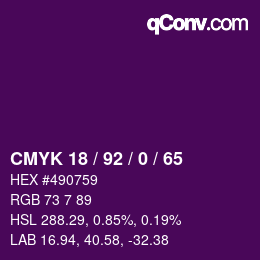 カラーコード: CMYK 18 / 92 / 0 / 65 | qconv.com