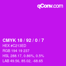 颜色代码: CMYK 18 / 92 / 0 / 7 | qconv.com