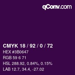 カラーコード: CMYK 18 / 92 / 0 / 72 | qconv.com