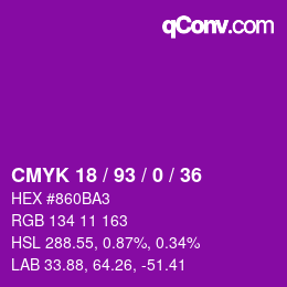 Color code: CMYK 18 / 93 / 0 / 36 | qconv.com