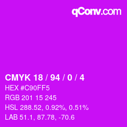 Color code: CMYK 18 / 94 / 0 / 4 | qconv.com