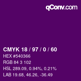 Color code: CMYK 18 / 97 / 0 / 60 | qconv.com