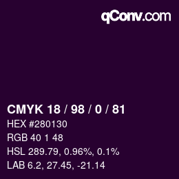 カラーコード: CMYK 18 / 98 / 0 / 81 | qconv.com