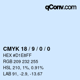 カラーコード: CMYK 18 / 9 / 0 / 0 | qconv.com