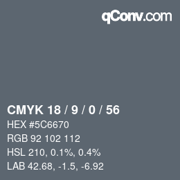 Color code: CMYK 18 / 9 / 0 / 56 | qconv.com