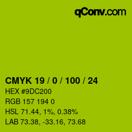 颜色代码: CMYK 19 / 0 / 100 / 24 | qconv.com