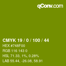 Color code: CMYK 19 / 0 / 100 / 44 | qconv.com