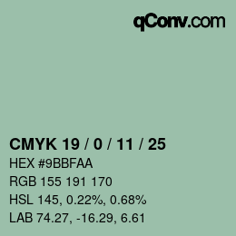 Color code: CMYK 19 / 0 / 11 / 25 | qconv.com
