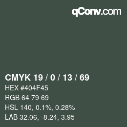 カラーコード: CMYK 19 / 0 / 13 / 69 | qconv.com