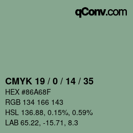 Color code: CMYK 19 / 0 / 14 / 35 | qconv.com