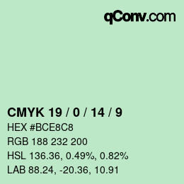 カラーコード: CMYK 19 / 0 / 14 / 9 | qconv.com
