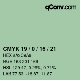 Farbcode: CMYK 19 / 0 / 16 / 21 | qconv.com