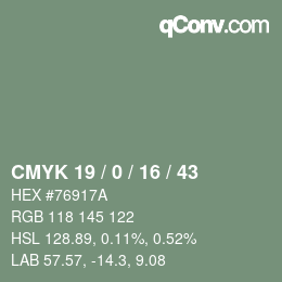 カラーコード: CMYK 19 / 0 / 16 / 43 | qconv.com