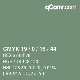Farbcode: CMYK 19 / 0 / 16 / 44 | qconv.com