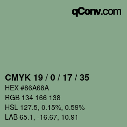 Color code: CMYK 19 / 0 / 17 / 35 | qconv.com
