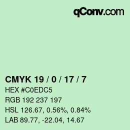 Color code: CMYK 19 / 0 / 17 / 7 | qconv.com