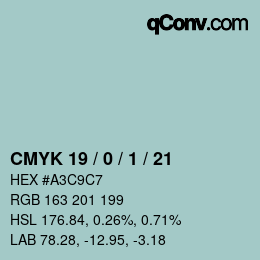 Color code: CMYK 19 / 0 / 1 / 21 | qconv.com