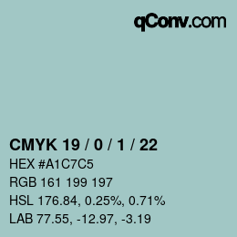 Color code: CMYK 19 / 0 / 1 / 22 | qconv.com
