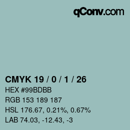 Color code: CMYK 19 / 0 / 1 / 26 | qconv.com