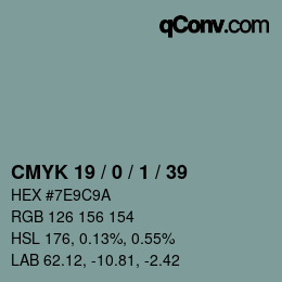 Color code: CMYK 19 / 0 / 1 / 39 | qconv.com