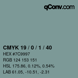 Color code: CMYK 19 / 0 / 1 / 40 | qconv.com